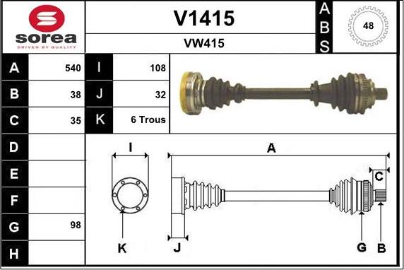 SNRA V1415 - Piedziņas vārpsta autospares.lv