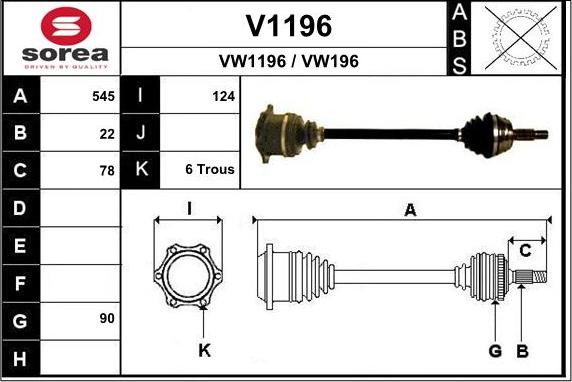 SNRA V1196 - Piedziņas vārpsta autospares.lv