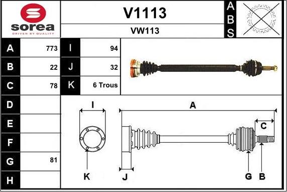 SNRA V1113 - Drive Shaft www.autospares.lv