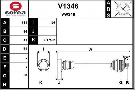 SNRA V1346 - Piedziņas vārpsta www.autospares.lv