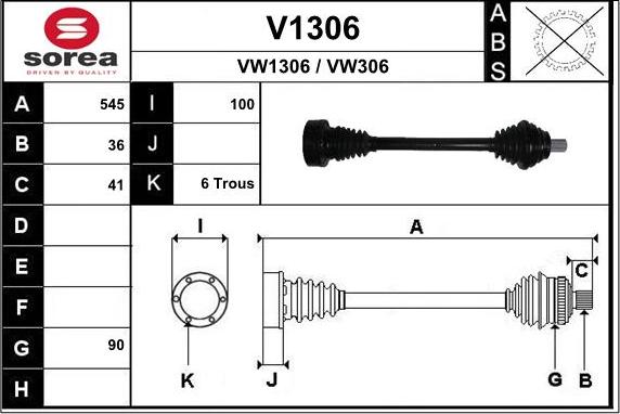 SNRA V1306 - Piedziņas vārpsta autospares.lv