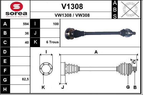 SNRA V1308 - Piedziņas vārpsta www.autospares.lv