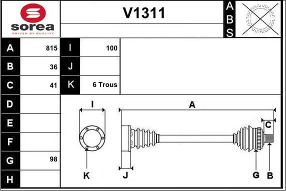 SNRA V1311 - Piedziņas vārpsta autospares.lv