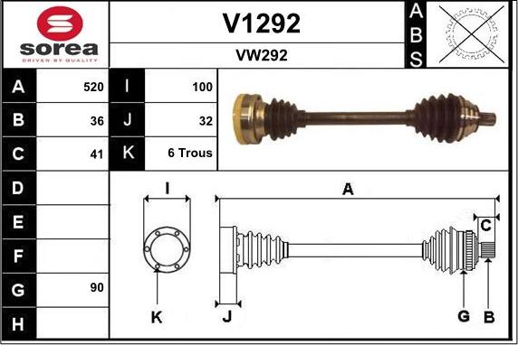 SNRA V1292 - Piedziņas vārpsta autospares.lv