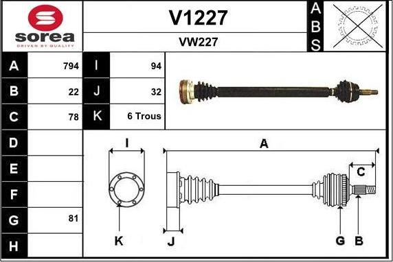 SNRA V1227 - Drive Shaft www.autospares.lv