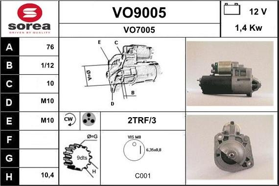 SNRA VO9005 - Starteris autospares.lv