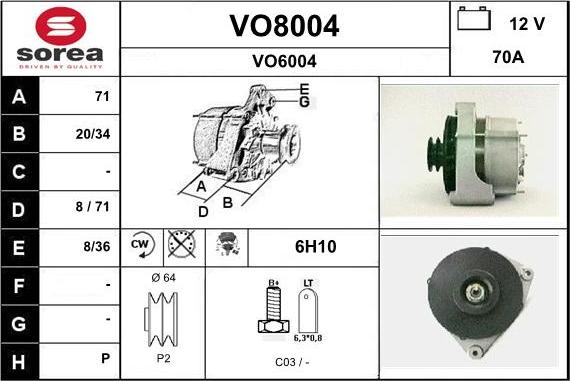 SNRA VO8004 - Ģenerators www.autospares.lv