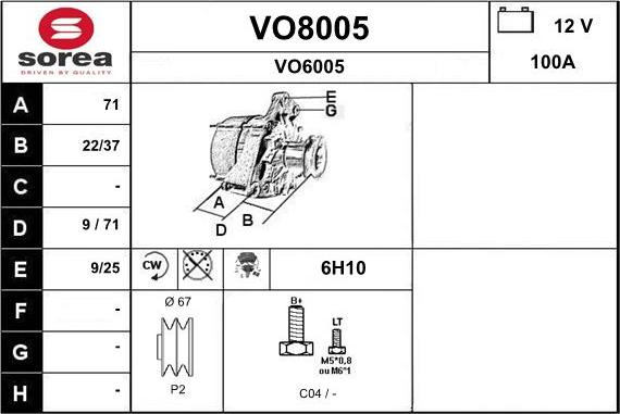 SNRA VO8005 - Alternator www.autospares.lv