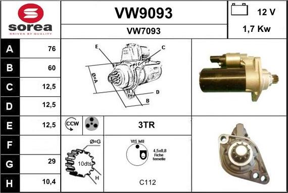 SNRA VW9093 - Starteris autospares.lv