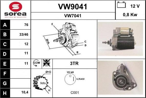 SNRA VW9041 - Стартер www.autospares.lv