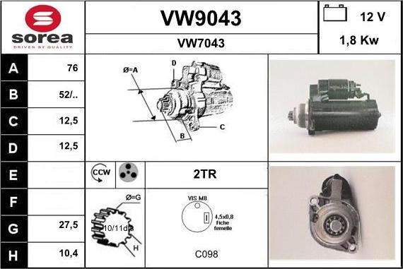 SNRA VW9043 - Starteris autospares.lv