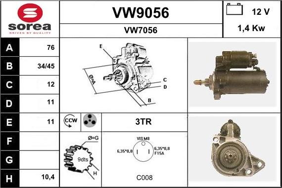 SNRA VW9056 - Стартер www.autospares.lv