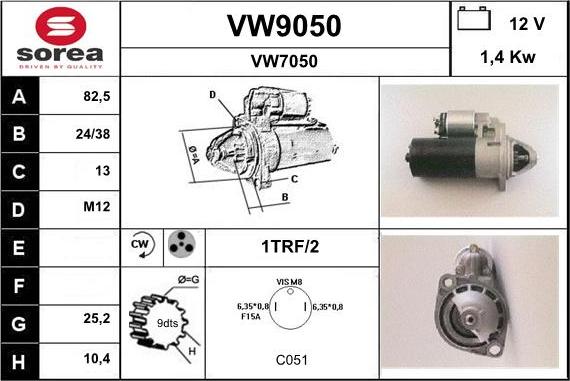 SNRA VW9050 - Стартер www.autospares.lv