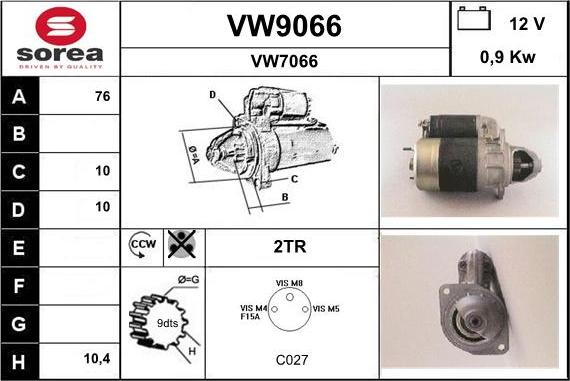 SNRA VW9066 - Starteris autospares.lv