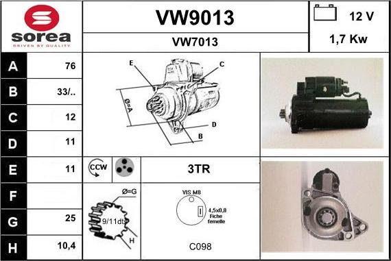 SNRA VW9013 - Starteris autospares.lv