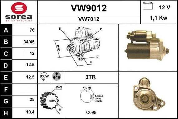 SNRA VW9012 - Стартер www.autospares.lv