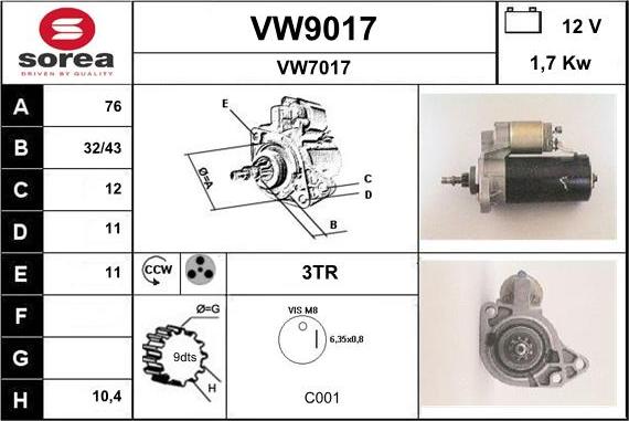 SNRA VW9017 - Starteris www.autospares.lv