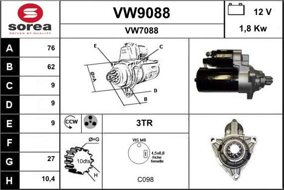 SNRA VW9088 - Стартер www.autospares.lv