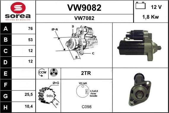 SNRA VW9082 - Starteris autospares.lv