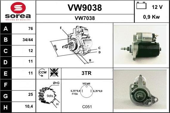 SNRA VW9038 - Стартер www.autospares.lv