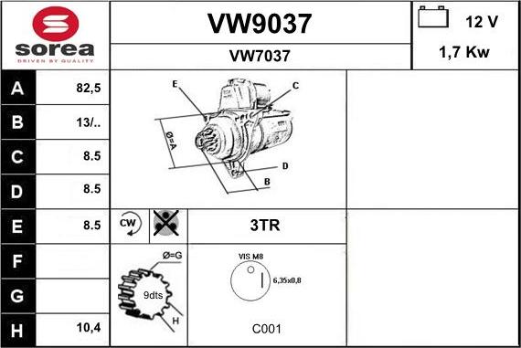 SNRA VW9037 - Starteris autospares.lv