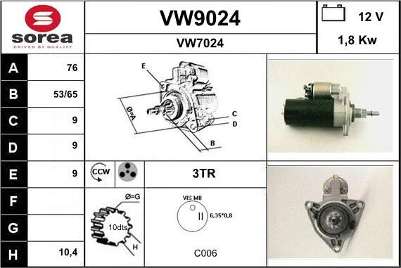 SNRA VW9024 - Стартер www.autospares.lv