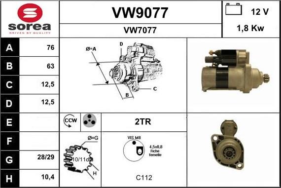 SNRA VW9077 - Starteris autospares.lv