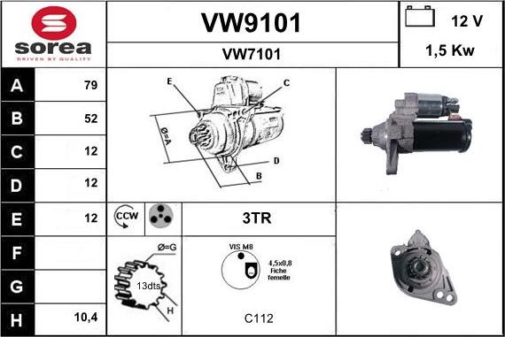 SNRA VW9101 - Starteris autospares.lv