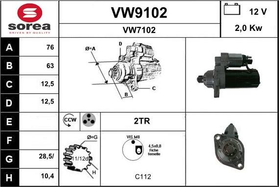 SNRA VW9102 - Starteris autospares.lv