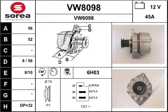 SNRA VW8098 - Ģenerators www.autospares.lv