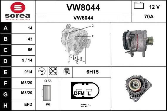 SNRA VW8044 - Ģenerators autospares.lv