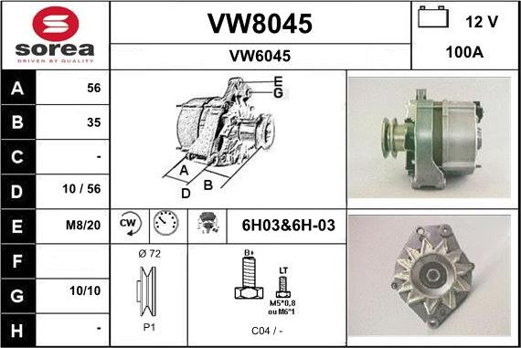 SNRA VW8045 - Alternator www.autospares.lv