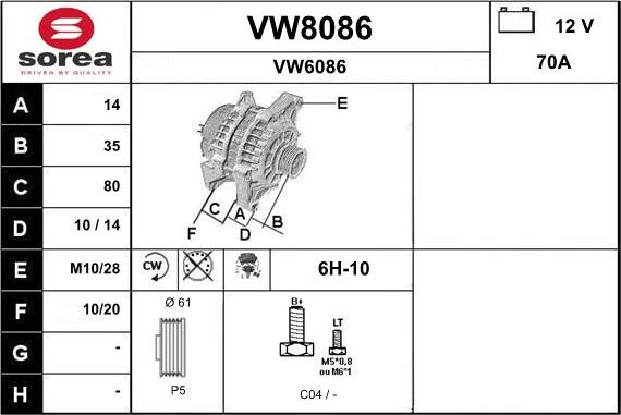 SNRA VW8086 - Ģenerators www.autospares.lv