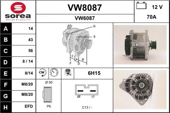 SNRA VW8087 - Ģenerators autospares.lv