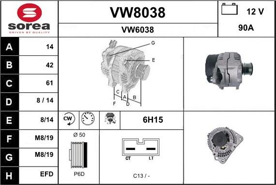 SNRA VW8038 - Ģenerators autospares.lv