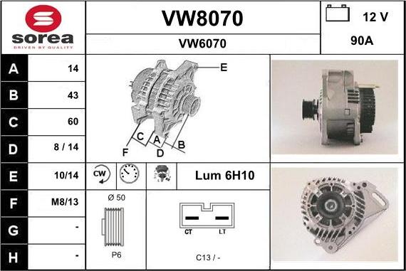 SNRA VW8070 - Ģenerators autospares.lv