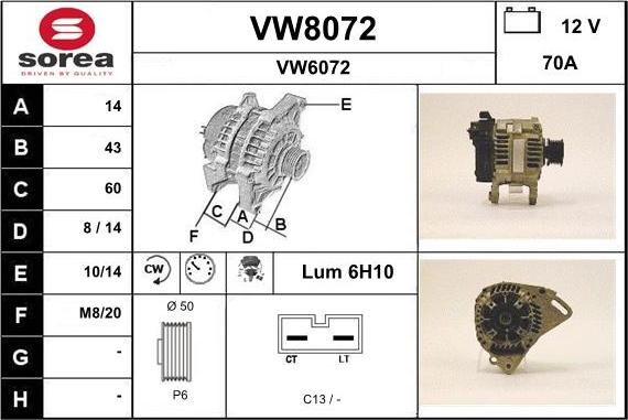 SNRA VW8072 - Ģenerators www.autospares.lv