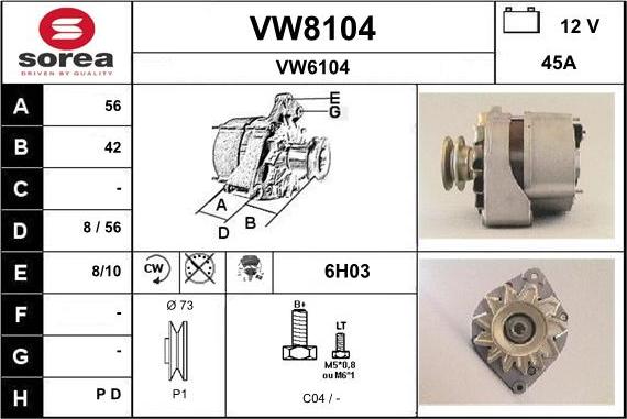 SNRA VW8104 - Ģenerators autospares.lv