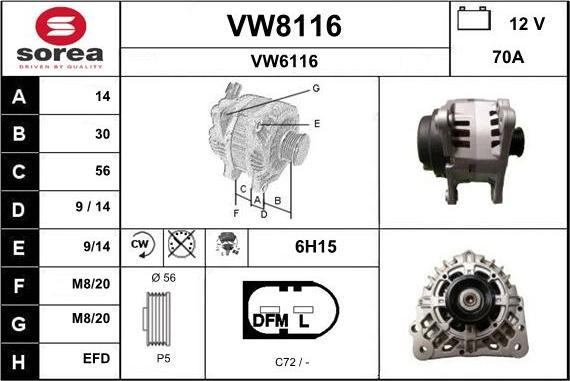 SNRA VW8116 - Ģenerators autospares.lv