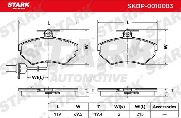 Stark SKBP-0010083 - Bremžu uzliku kompl., Disku bremzes autospares.lv