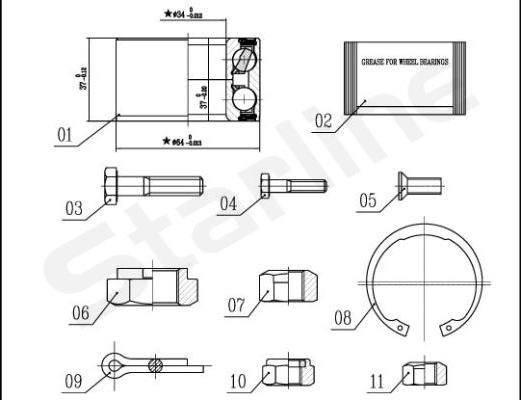 Starline LO 00593 - Wheel hub, bearing Kit www.autospares.lv