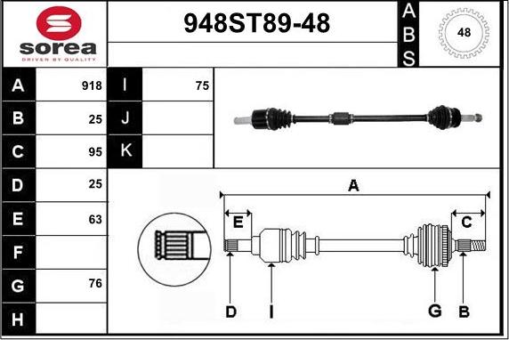 STARTCAR 948ST89-48 - Piedziņas vārpsta autospares.lv