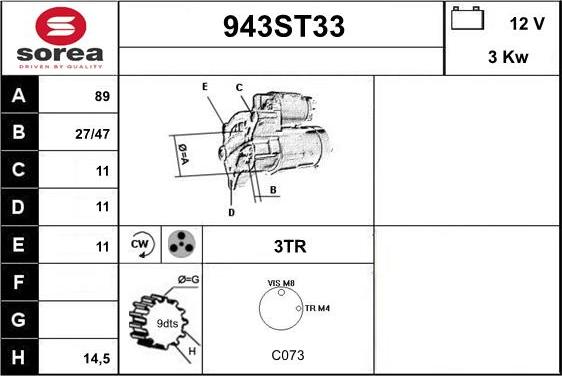 STARTCAR 943ST33 - Starteris autospares.lv