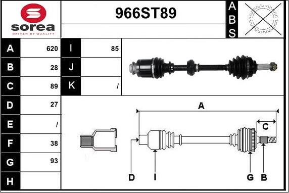 STARTCAR 966ST89 - Piedziņas vārpsta www.autospares.lv