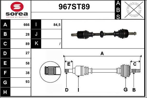 STARTCAR 967ST89 - Piedziņas vārpsta www.autospares.lv