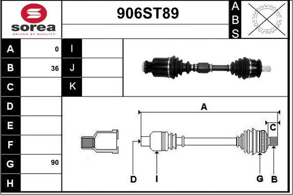 STARTCAR 906ST89 - Piedziņas vārpsta www.autospares.lv