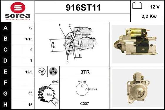 STARTCAR 916ST11 - Starteris autospares.lv