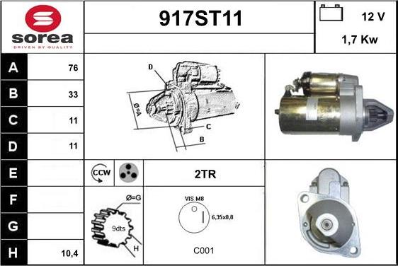 STARTCAR 917ST11 - Starteris www.autospares.lv