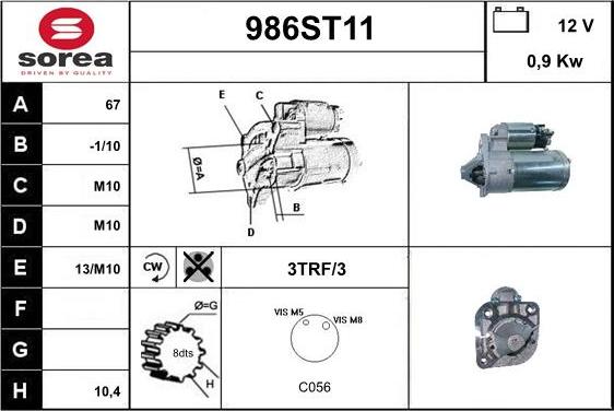 STARTCAR 986ST11 - Starteris autospares.lv