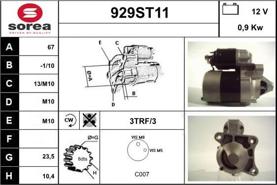 STARTCAR 929ST11 - Starteris www.autospares.lv